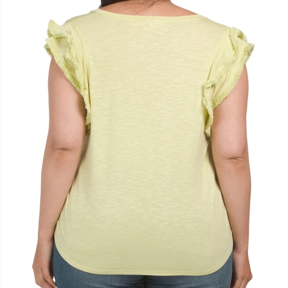 #10810-18 STELLA & GINGER Plus Flutter Sleeve Slub Top With Fringe Edges 1X & 3X - Picture 2 of 4